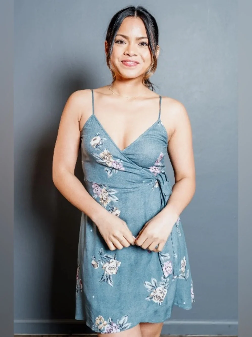 SALTWATER LUXE - Floral Wrap Mini Dress with adjustable straps. Medium - Picture 2 of 10
